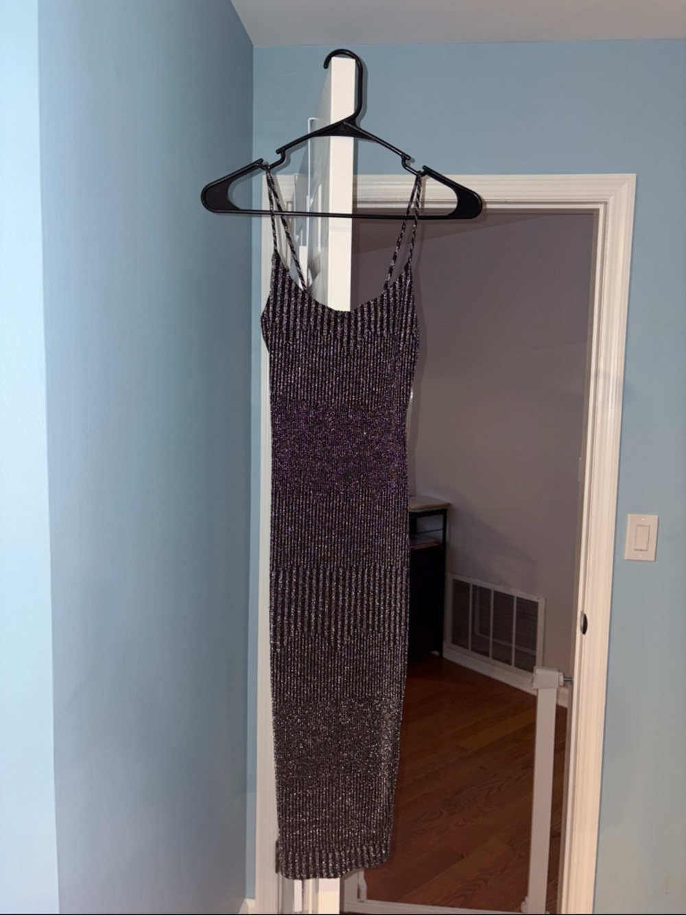 Love Culture Black Metallic Ribbed Midi Dress